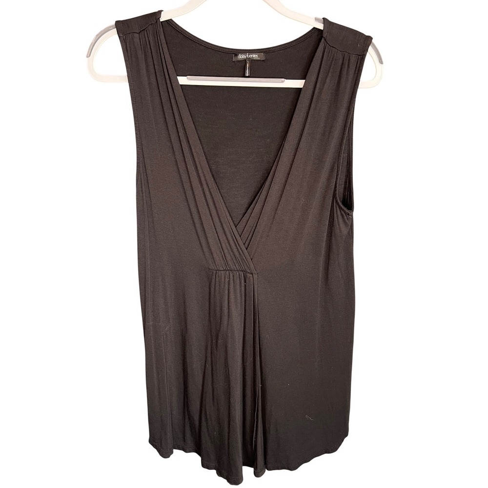 Daisy Fuentes Moda Black Sleeveless V Neck Drape Tunic Top Women's Size L